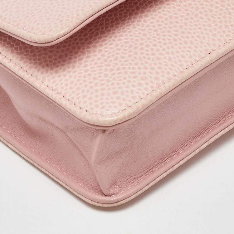 Pre Owned Chanel Light Pink Caviar Leather Timeless CC Wallet On Chain