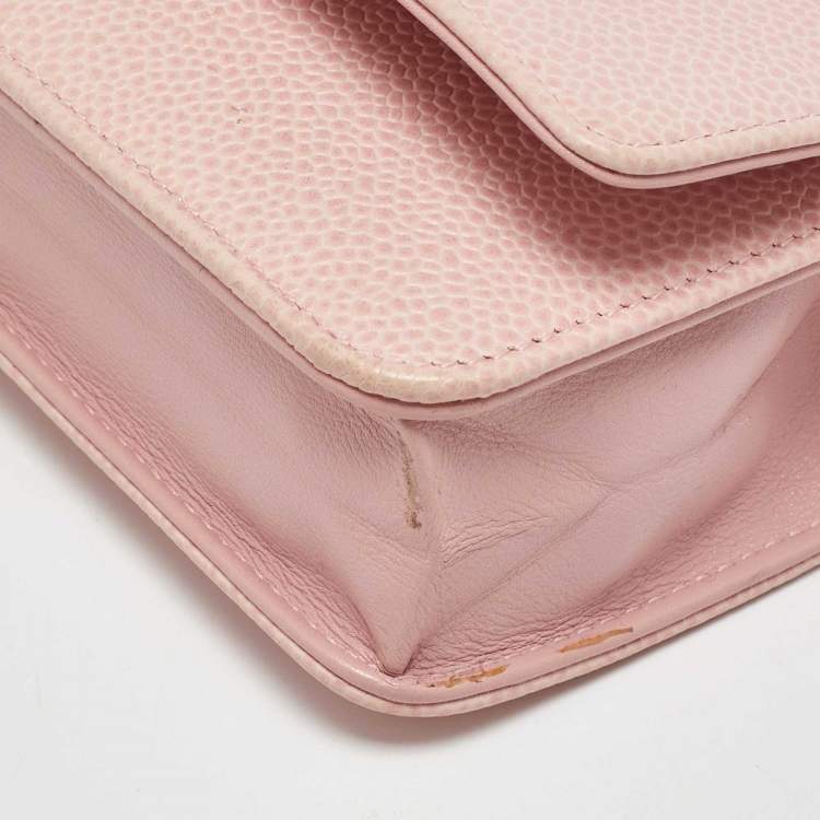Pre Owned Chanel Light Pink Caviar Leather Timeless CC Wallet On Chain