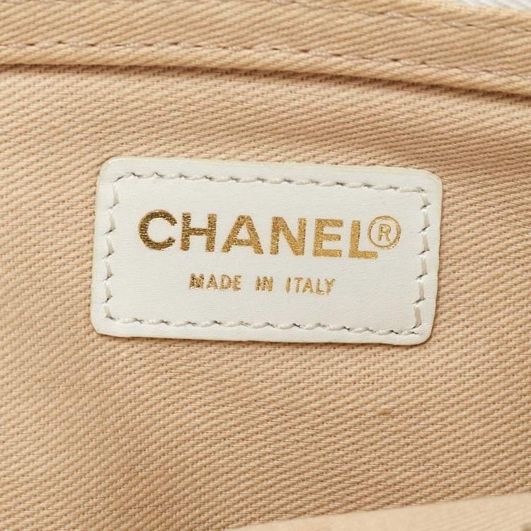Pre Owned Chanel Grey/White Canvas and Leather CC Olsen Clutch Bag
