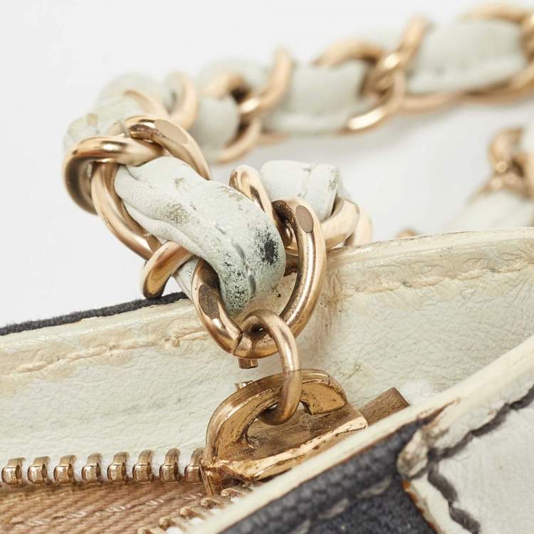 Pre Owned Chanel Grey/White Canvas and Leather CC Olsen Clutch Bag
