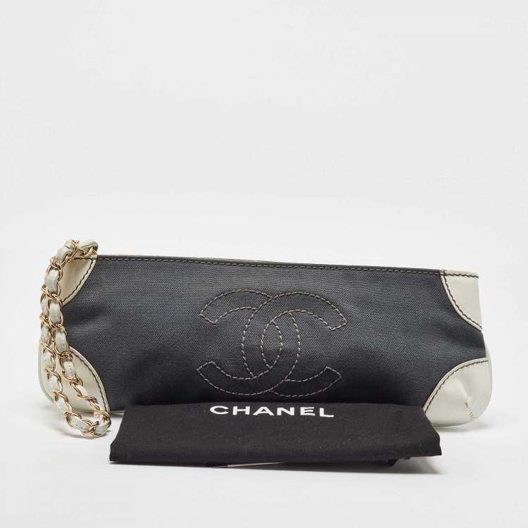 Pre Owned Chanel Grey/White Canvas and Leather CC Olsen Clutch Bag