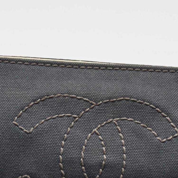 Pre Owned Chanel Grey/White Canvas and Leather CC Olsen Clutch Bag