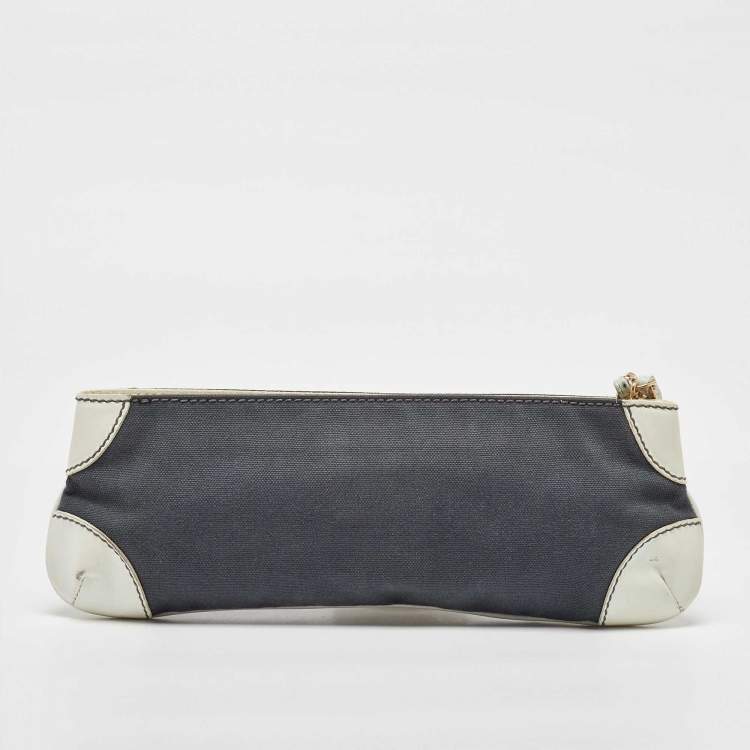 Pre Owned Chanel Grey/White Canvas and Leather CC Olsen Clutch Bag