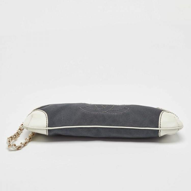 Pre Owned Chanel Grey/White Canvas and Leather CC Olsen Clutch Bag