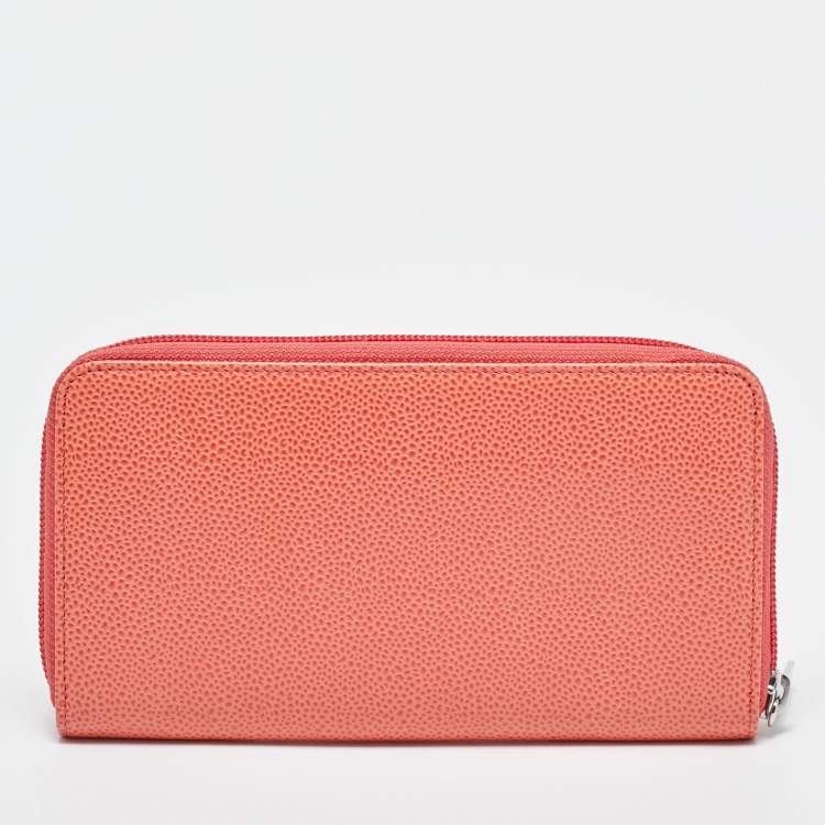 Pre Owned Chanel Orange Caviar Leather CC Zip Around Wallet