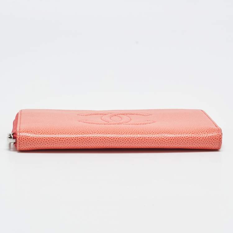 Pre Owned Chanel Orange Caviar Leather CC Zip Around Wallet