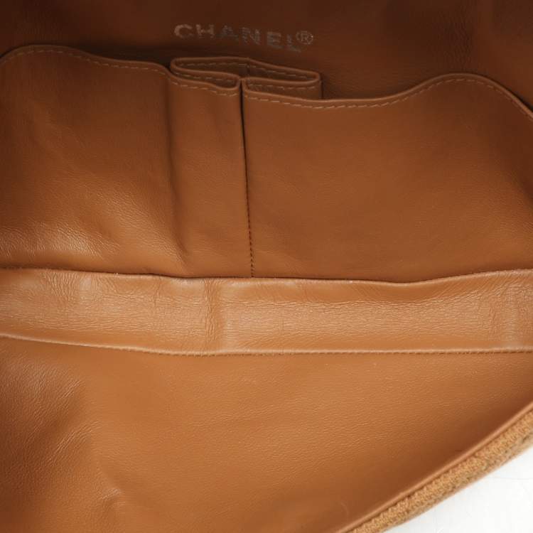 Pre Owned Chanel Beige Jersey and Patent Leather Reissue E/W Flap Bag
