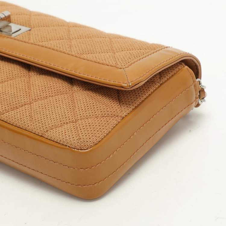 Pre Owned Chanel Beige Jersey and Patent Leather Reissue E/W Flap Bag