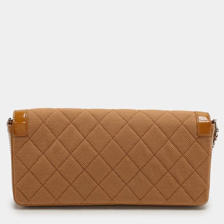 Pre Owned Chanel Beige Jersey and Patent Leather Reissue E/W Flap Bag