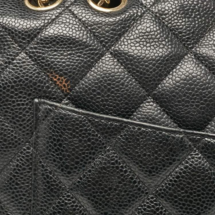 Pre Owned Chanel Black Quilted Caviar Leather Jumbo Classic Single Flap Bag