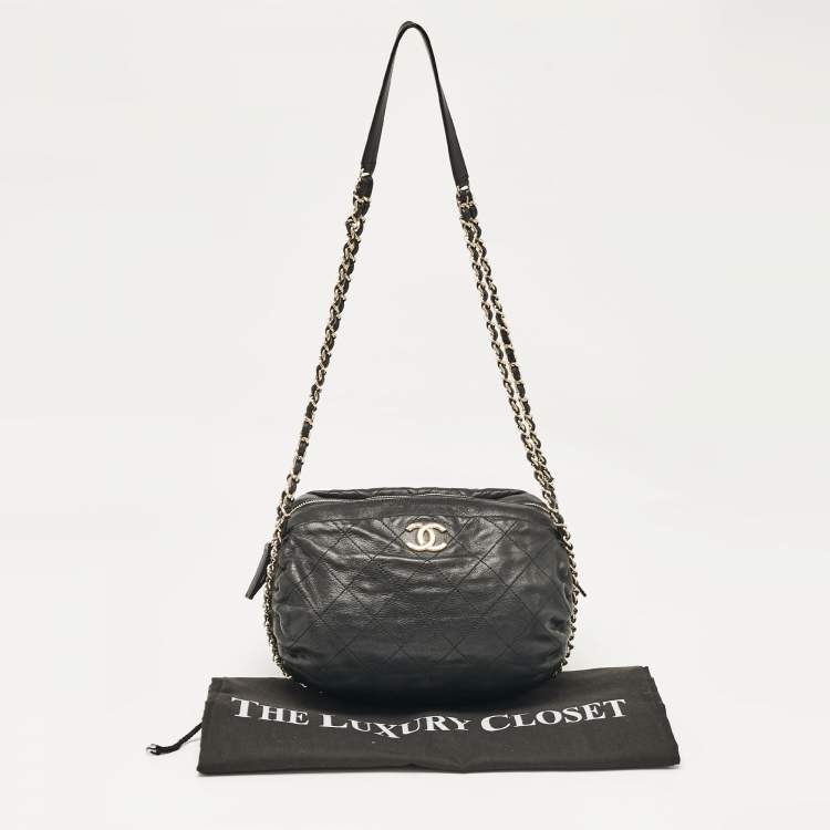 Pre Owned Chanel Black Quilted Leather Coco Shelter Bowling Bag