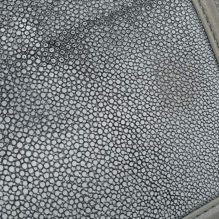 Pre Owned Chanel Grey/Silver Leather and Stingray Medium Boy Flap Bag