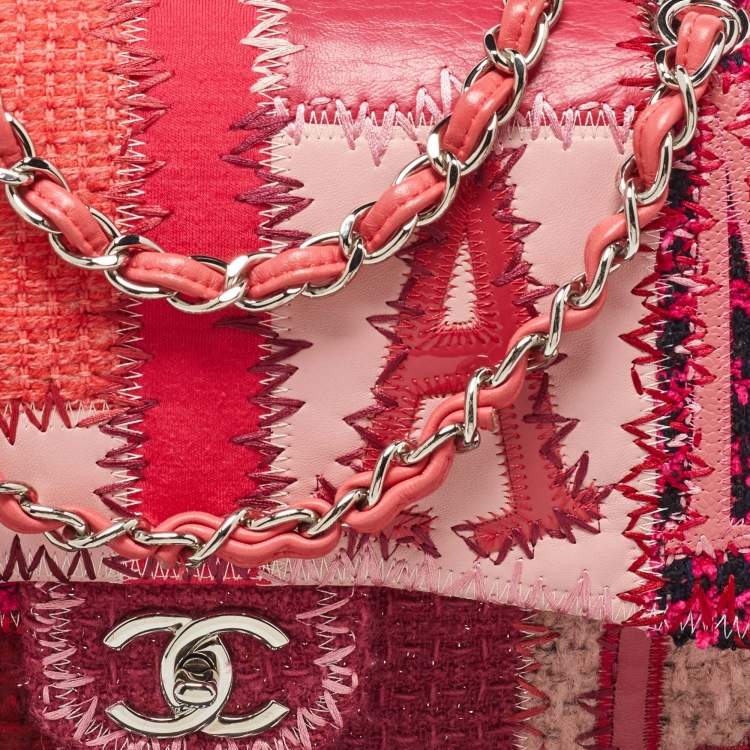 Pre Owned Chanel Multicolor Leather and Fabric Classic Patchwork Jumbo Single Flap Bag