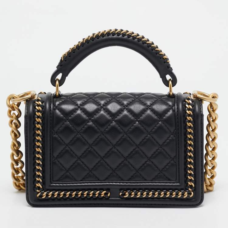 Pre Owned Chanel Black Quilted Leather Small Chain Around Boy Flap Bag