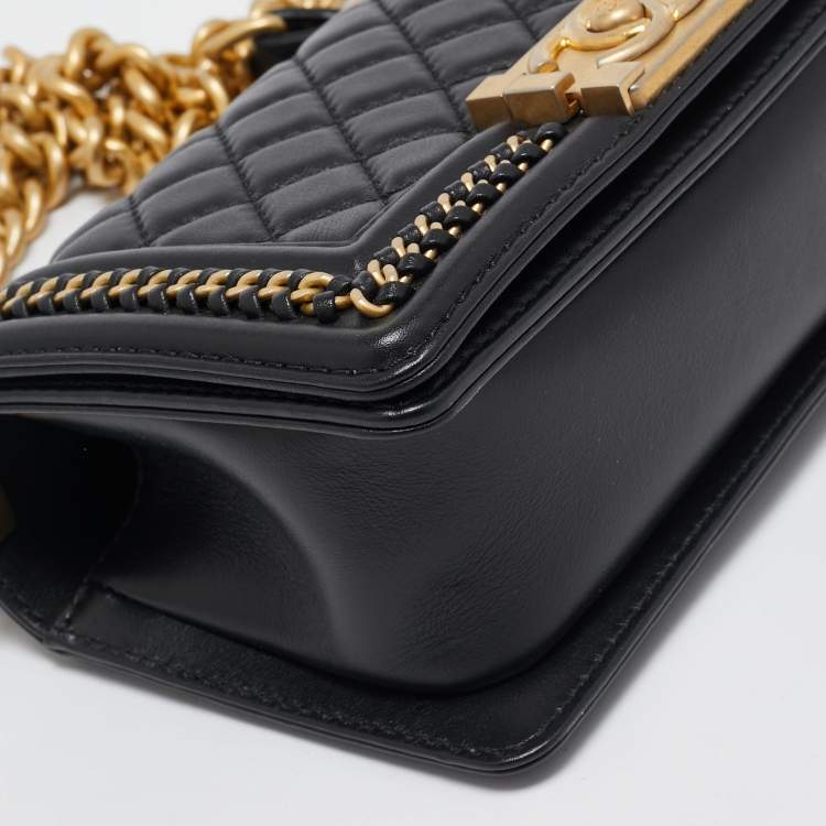 Pre Owned Chanel Black Quilted Leather Small Chain Around Boy Flap Bag