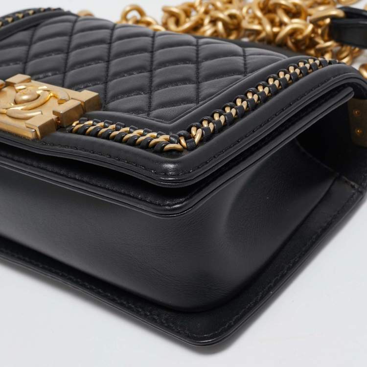 Pre Owned Chanel Black Quilted Leather Small Chain Around Boy Flap Bag
