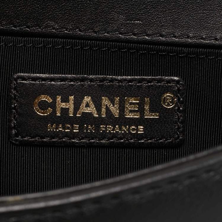 Pre Owned Chanel Black Quilted Leather Small Chain Around Boy Flap Bag