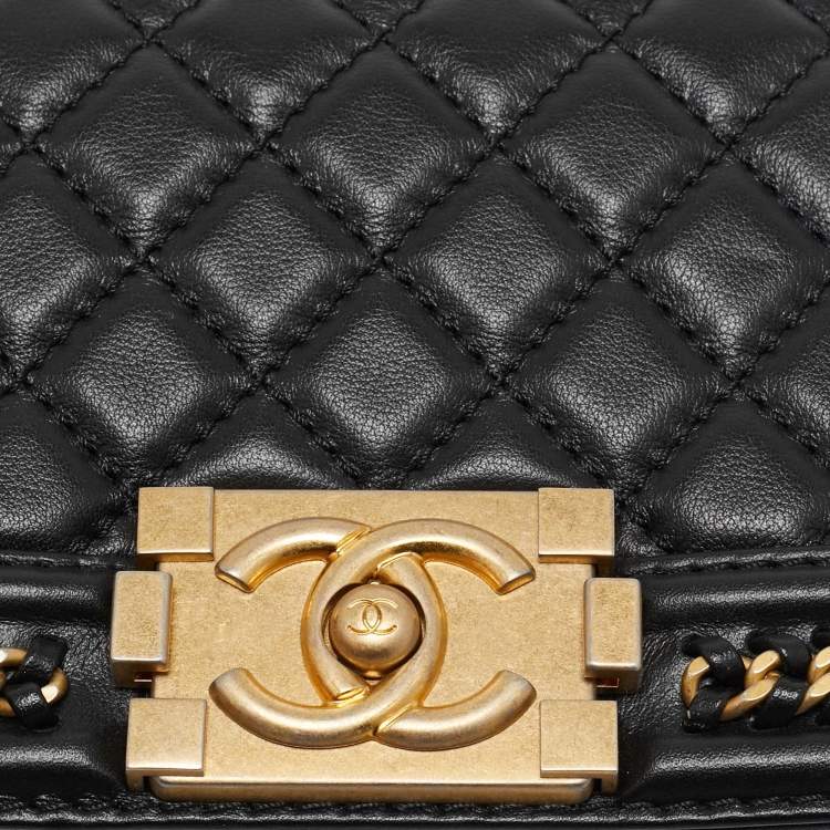 Pre Owned Chanel Black Quilted Leather Small Chain Around Boy Flap Bag