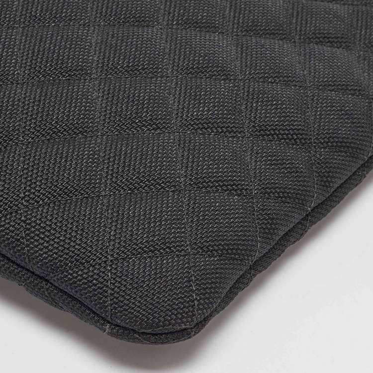 Pre Owned Chanel Black/Grey Quilted Nylon Fluo Boy O-Case Pouch