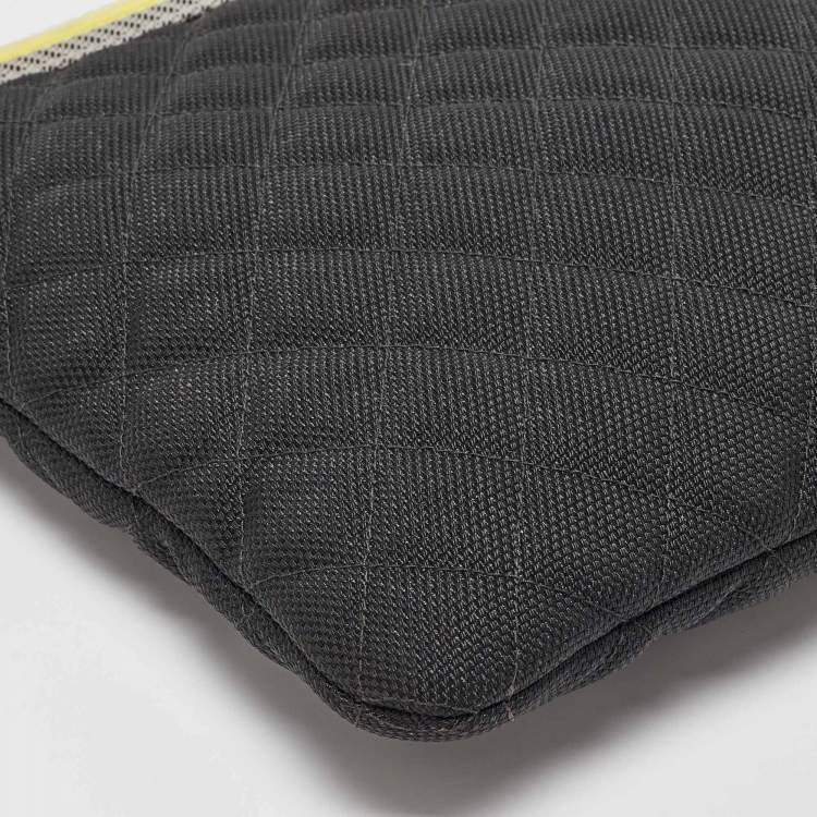 Pre Owned Chanel Black/Grey Quilted Nylon Fluo Boy O-Case Pouch