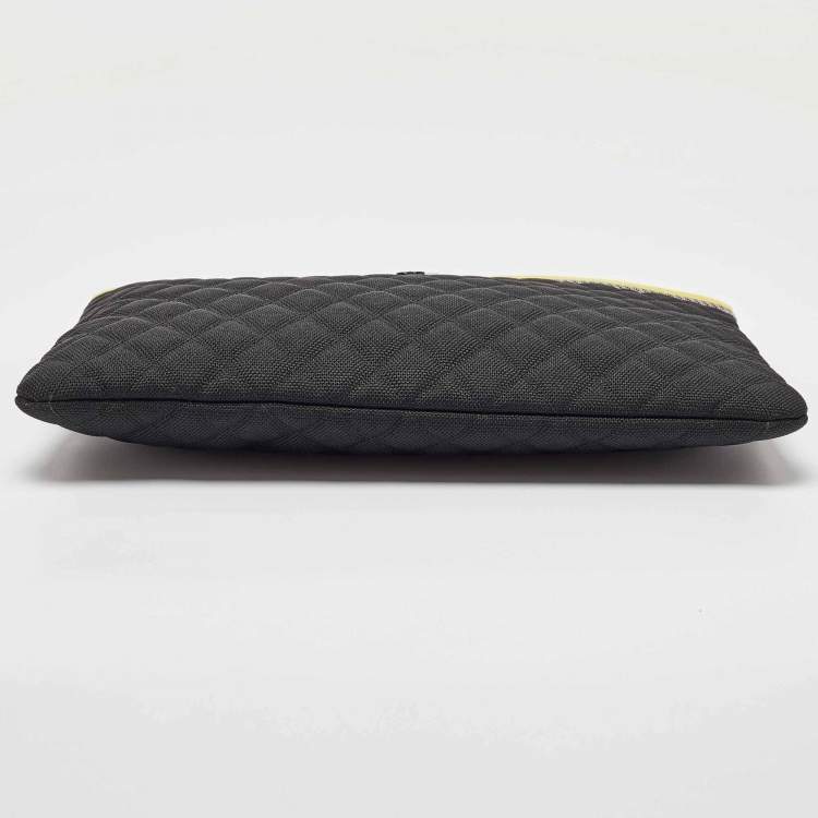 Pre Owned Chanel Black/Grey Quilted Nylon Fluo Boy O-Case Pouch