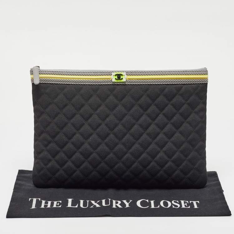 Pre Owned Chanel Black/Grey Quilted Nylon Fluo Boy O-Case Pouch