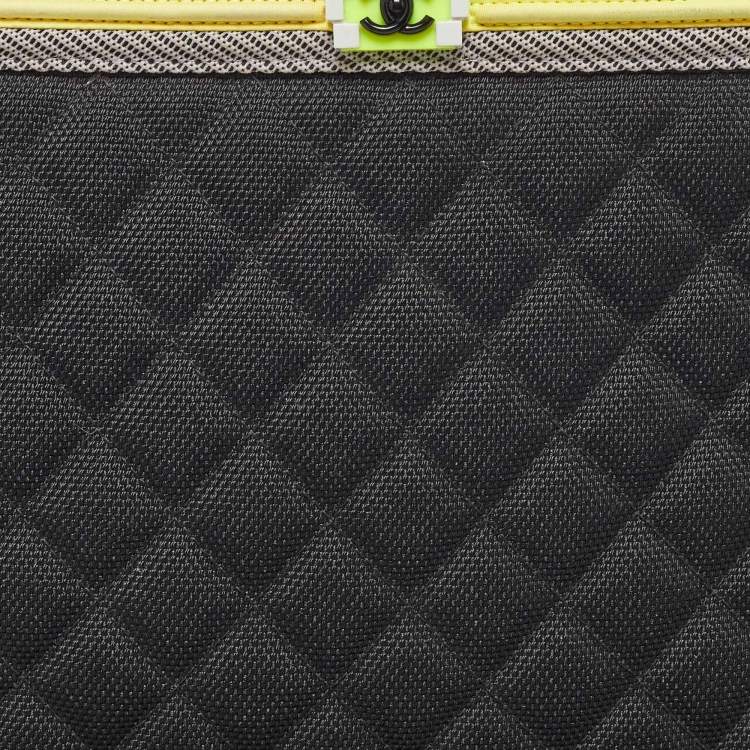 Pre Owned Chanel Black/Grey Quilted Nylon Fluo Boy O-Case Pouch