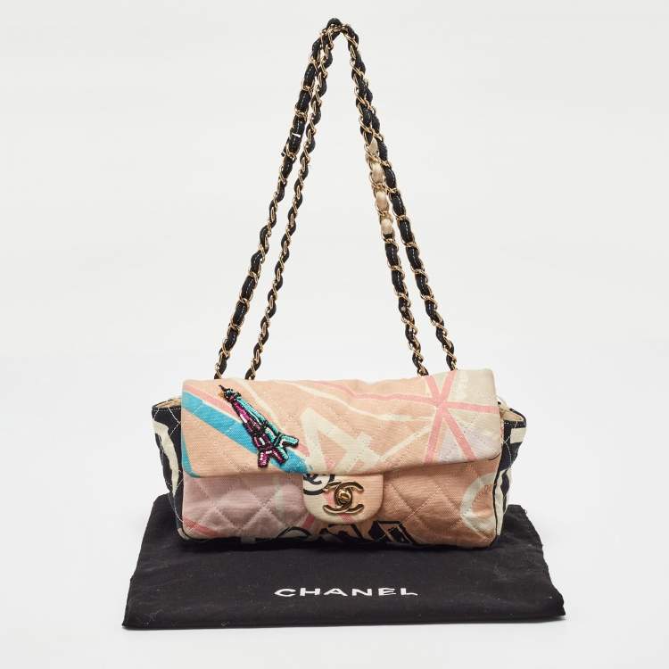Pre Owned Chanel Multicolor Eiffel Tower Print Quilted Canvas Small Flap Bag