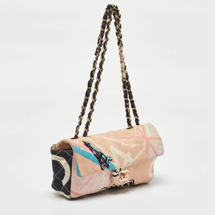 Pre Owned Chanel Multicolor Eiffel Tower Print Quilted Canvas Small Flap Bag
