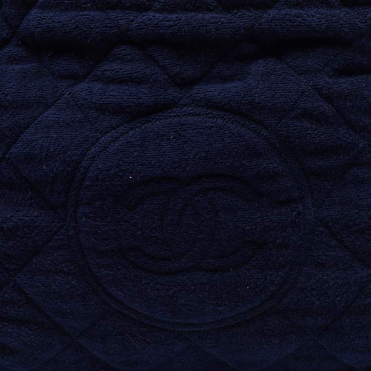 Pre Owned Chanel Navy Blue Quilted Terry Cloth CC Beach Tote