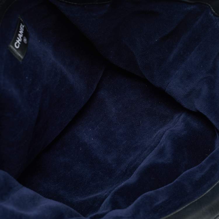 Pre Owned Chanel Navy Blue Quilted Terry Cloth CC Beach Tote