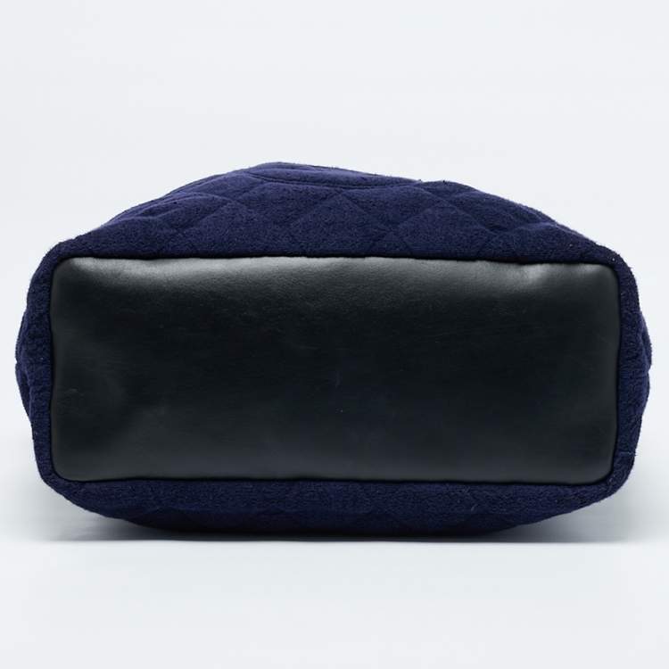Pre Owned Chanel Navy Blue Quilted Terry Cloth CC Beach Tote