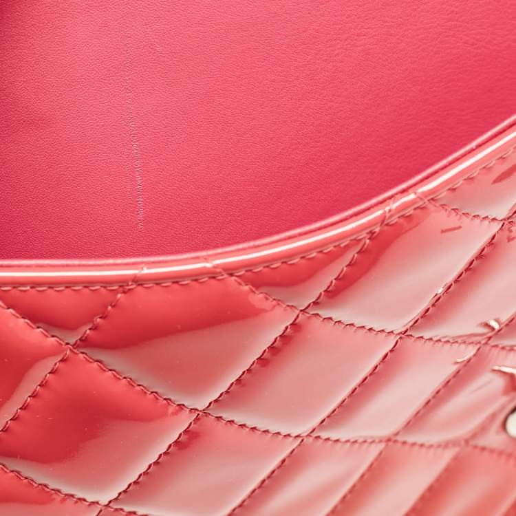 Pre Owned Chanel Pink Quilted Patent Leather Maxi Classic Double Flap Bag