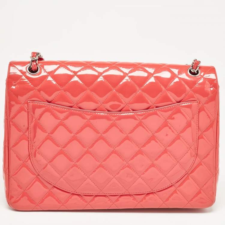 Pre Owned Chanel Pink Quilted Patent Leather Maxi Classic Double Flap Bag