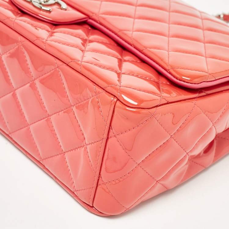 Pre Owned Chanel Pink Quilted Patent Leather Maxi Classic Double Flap Bag