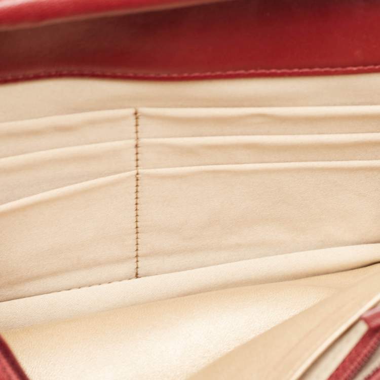 Pre Owned Chanel Red Leather Camellia WOC Clutch Bag