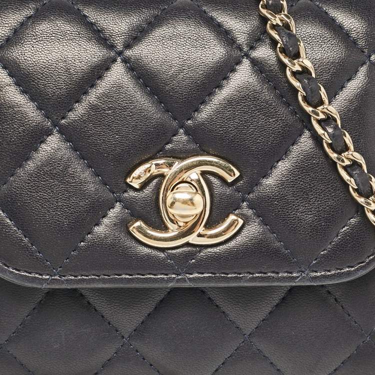 Pre Owned Chanel Navy Blue Quilted Leather Micro Trendy CC Clutch