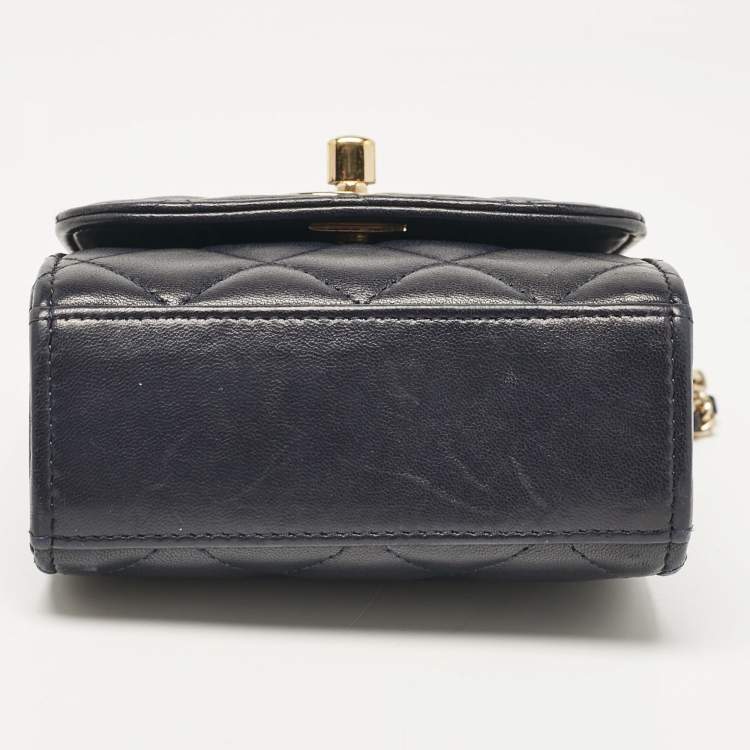 Pre Owned Chanel Navy Blue Quilted Leather Micro Trendy CC Clutch