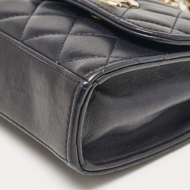 Pre Owned Chanel Navy Blue Quilted Leather Micro Trendy CC Clutch