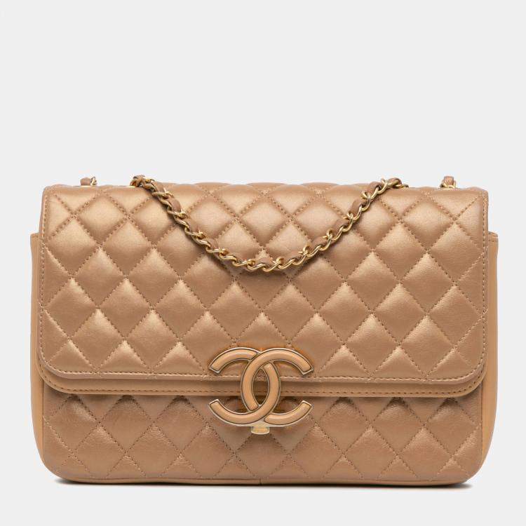 Chanel Medium Quilted Metallic Lambskin CC Chic Double Flap