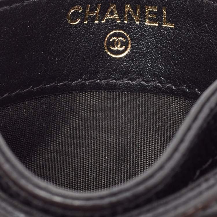 Pre Owned Chanel Black Quilted Caviar Leather Filigree Card Holder