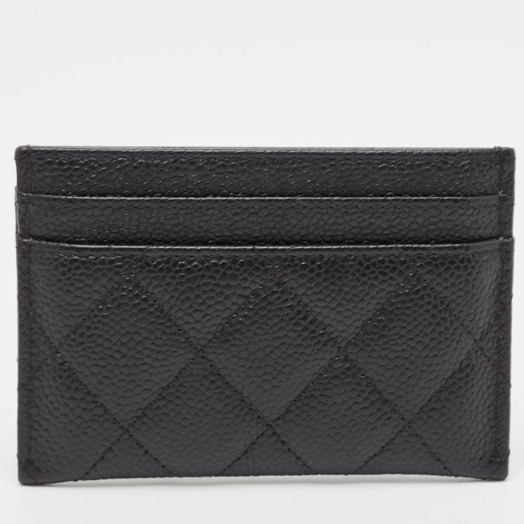 Pre Owned Chanel Black Quilted Caviar Leather Filigree Card Holder