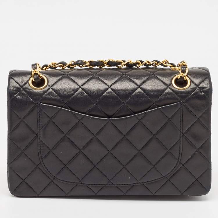 Pre Owned Chanel Black Quilted Leather Small Classic Double Flap Bag