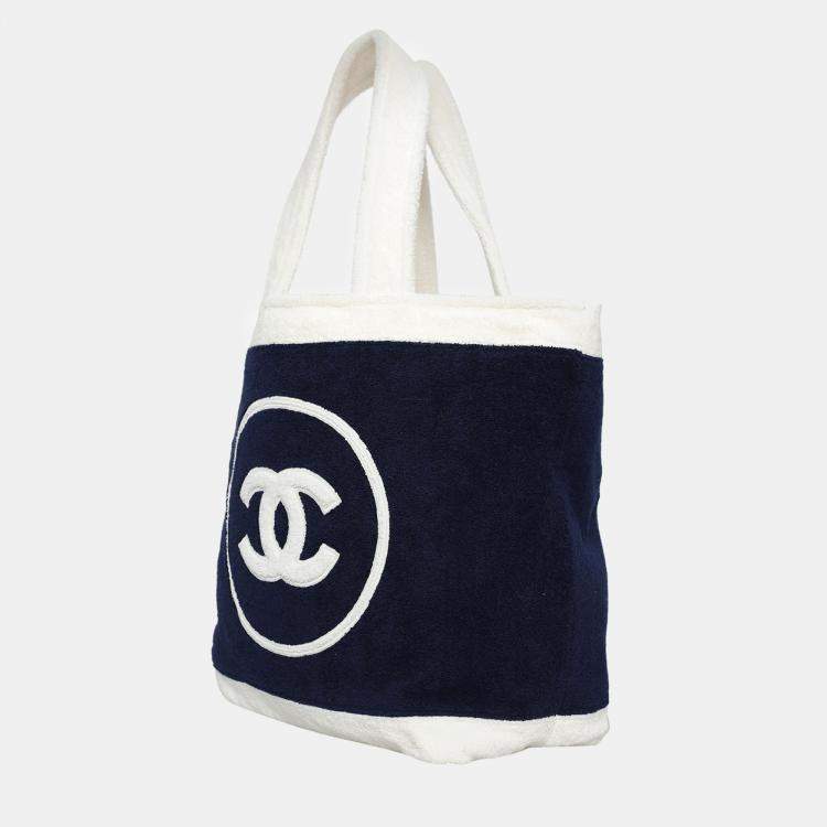 Pre Owned Chanel Terry Cotton CC Beach Tote Bag