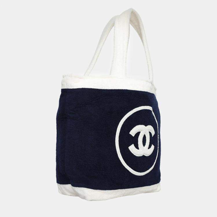 Pre Owned Chanel Terry Cotton CC Beach Tote Bag
