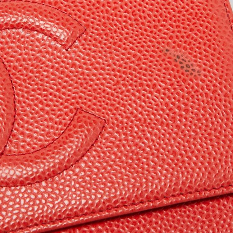 Pre Owned Chanel Orange Caviar Leather Timeless CC Wallet On Chain