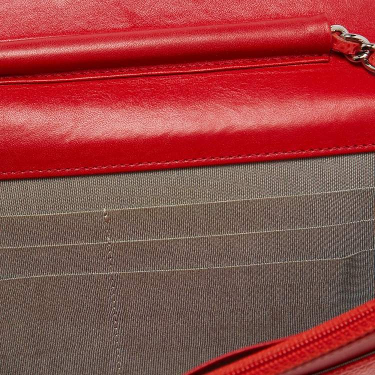 Pre Owned Chanel Orange Caviar Leather Timeless CC Wallet On Chain