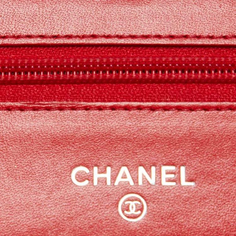 Pre Owned Chanel Orange Caviar Leather Timeless CC Wallet On Chain