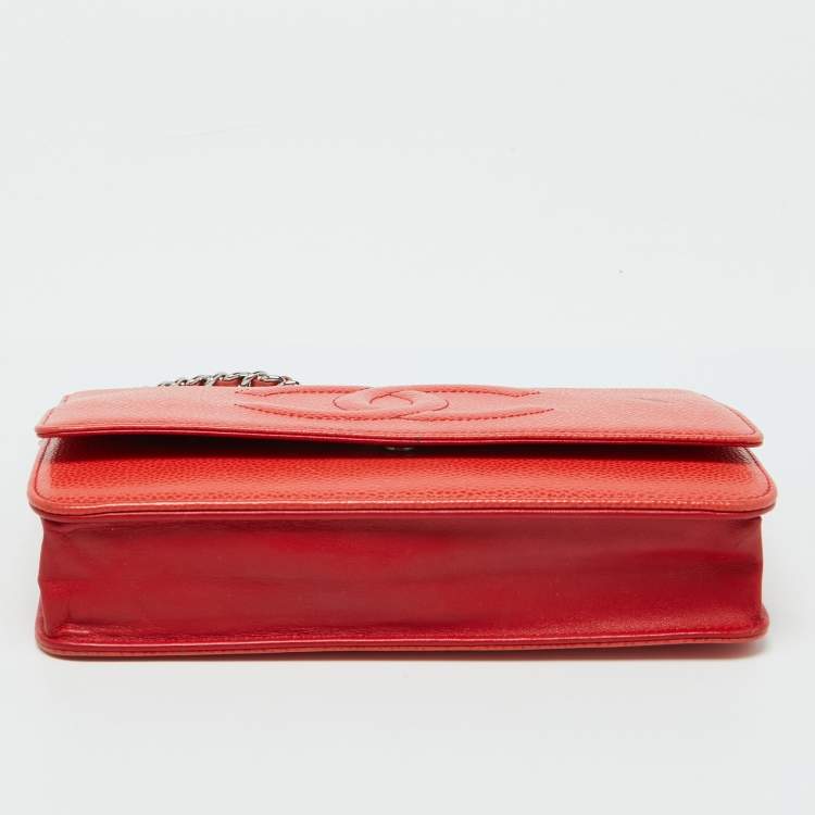 Pre Owned Chanel Orange Caviar Leather Timeless CC Wallet On Chain