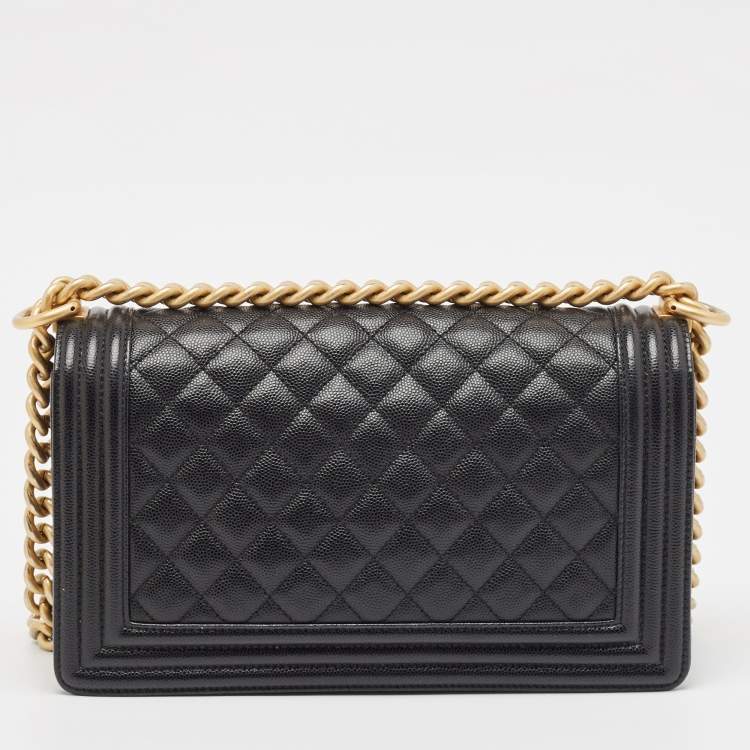 Pre Owned Chanel Black Quilted Caviar Leather Medium Boy Flap Bag